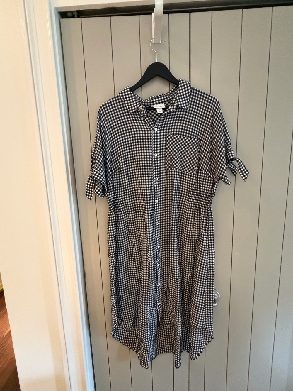 Gingham Button-Front Shirt Dress - Black & White